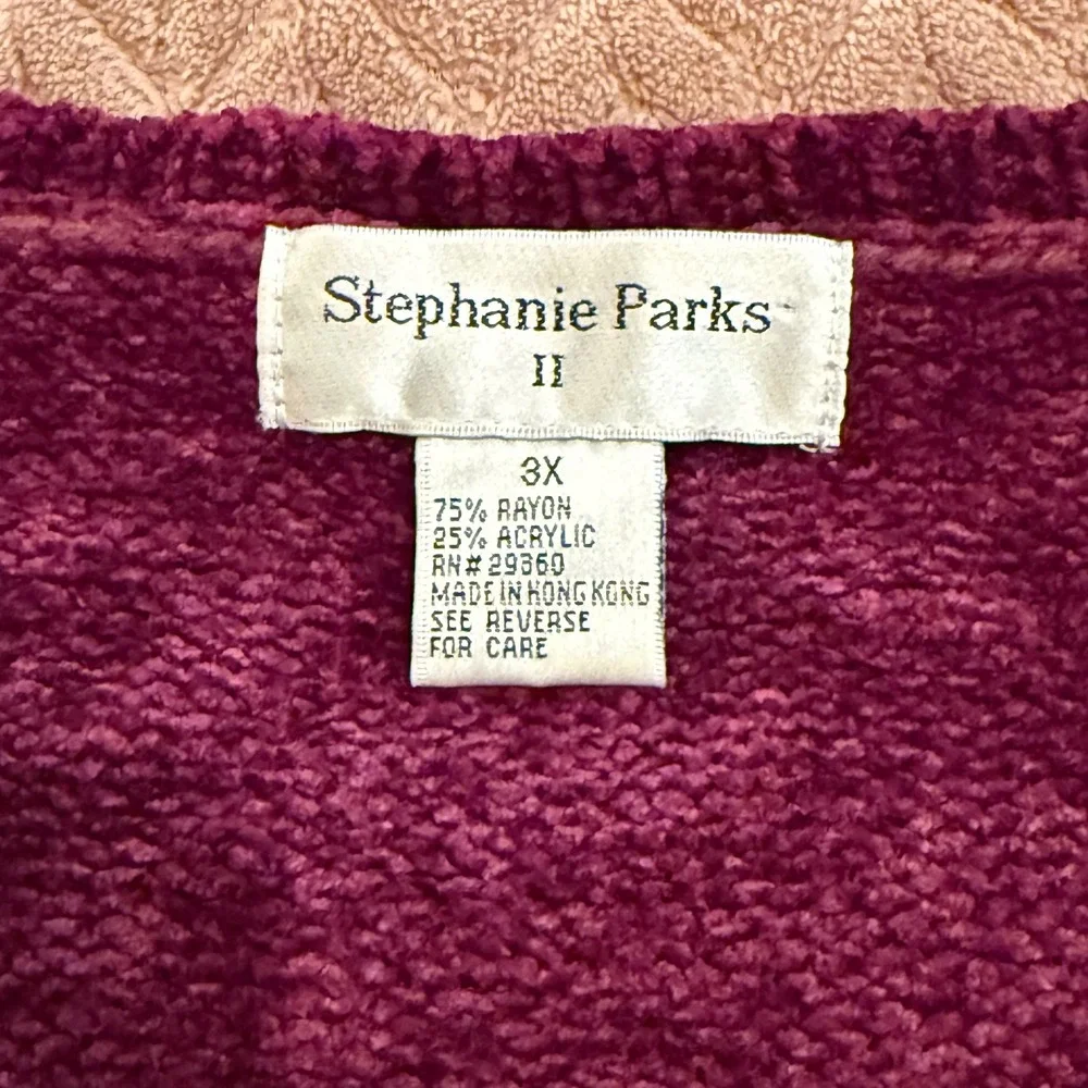Stephanie Parks II Womens 3X Plum Burgundy Chenille Knit‎ Short Sleeve Sweater